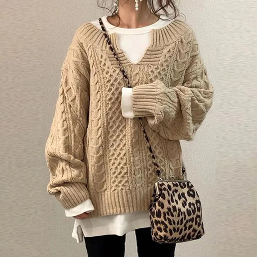 Oversized Knit Sweater with Cable Knit Pattern