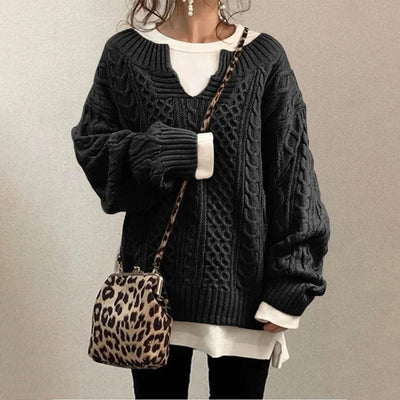 Oversized Knit Sweater with Cable Knit Pattern