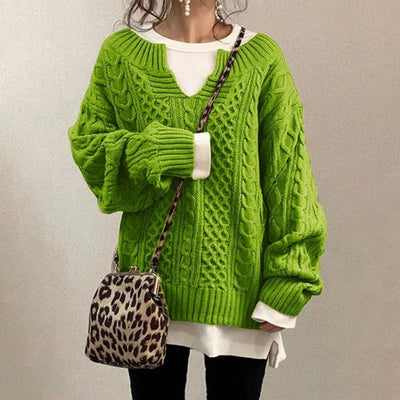 Oversized Knit Sweater with Cable Knit Pattern