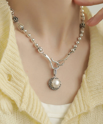 Retro Silk Sterling Silver Pearl Pendant Necklace