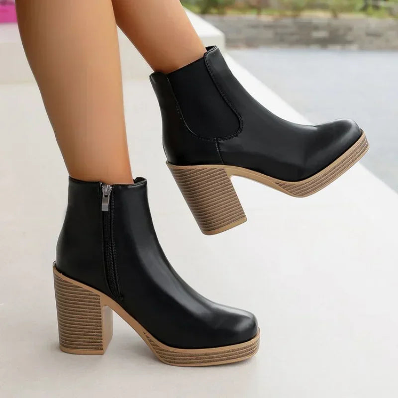 Ella Retro Coarse Heel Zipper Boots