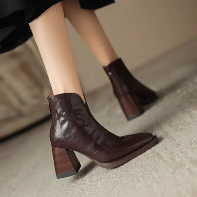 Aphixta Luxury Leather High Heel Ankle Boots