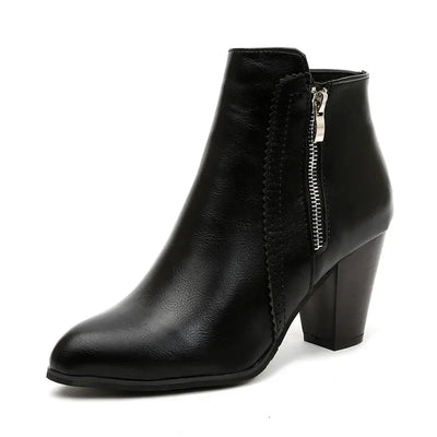 Luna Retro Chunky Heel Side Zipper Boots