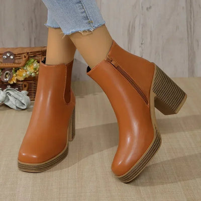 Ella Retro Coarse Heel Zipper Boots