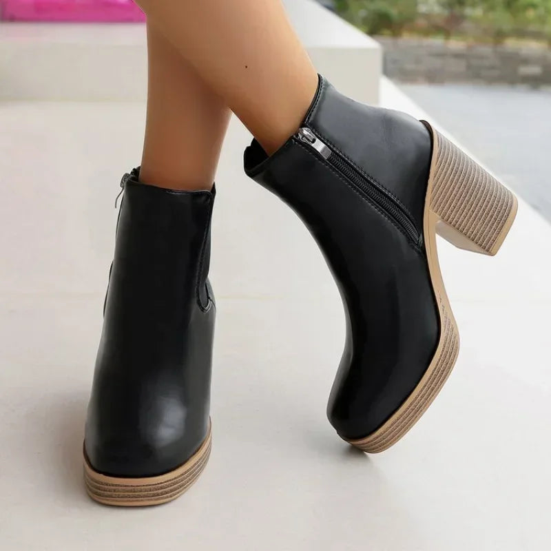 Ella Retro Coarse Heel Zipper Boots