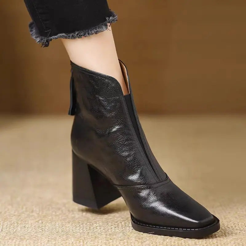 Aphixta Luxury Leather High Heel Ankle Boots