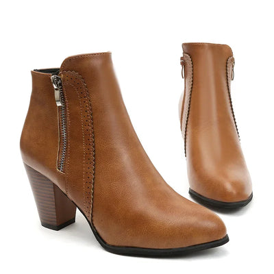 Luna Retro Chunky Heel Side Zipper Boots