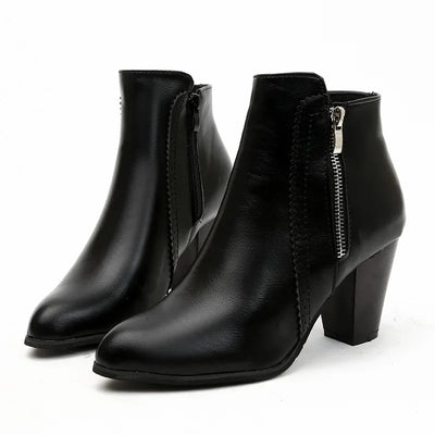 Luna Retro Chunky Heel Side Zipper Boots