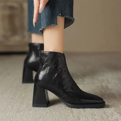 Aphixta Luxury Leather High Heel Ankle Boots