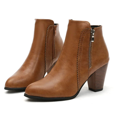 Luna Retro Chunky Heel Side Zipper Boots