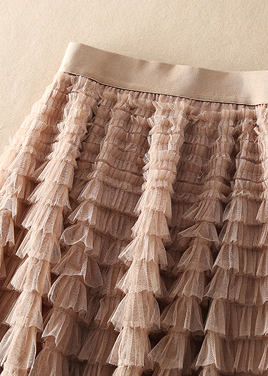 Unique Chocolate Apricot Patchwork wrinkled Tulle Skirts Spring