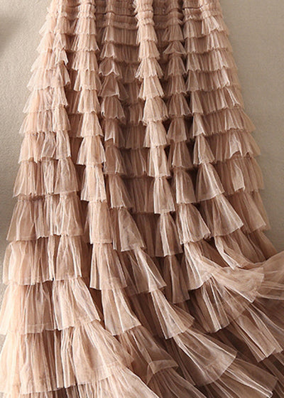 Unique Chocolate Apricot Patchwork wrinkled Tulle Skirts Spring