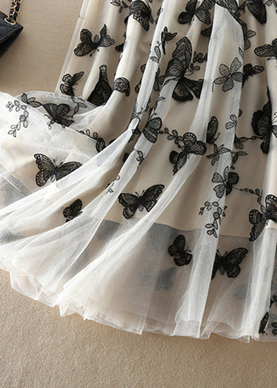 Vintage Beige Embroideried butterfly Tulle Skirts Spring