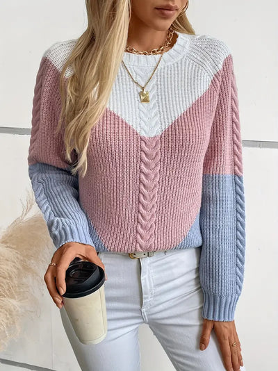 Chic Color Block Crew Neck Sweater for Women