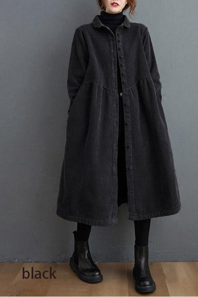 French blackish green corduroy coats Inspiration thick Cinched women coats ( Limited Stock)