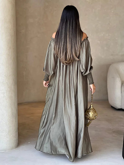 Loose Solid Color Long Sleeves Maxi Dresses