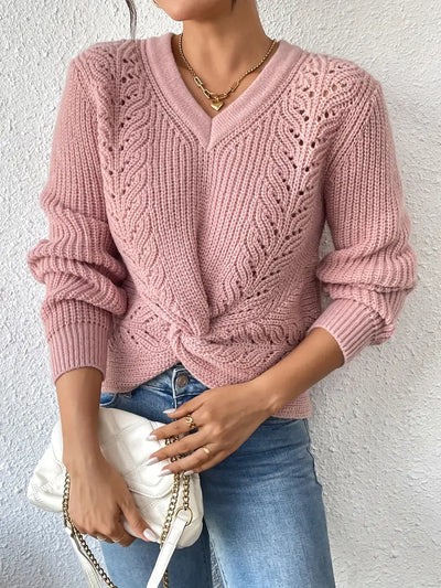 V-neck Twisted Sweater Pullover for Women's