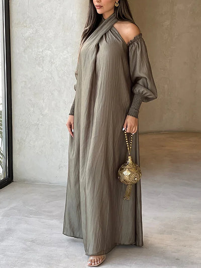 Loose Solid Color Long Sleeves Maxi Dresses