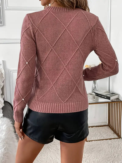 Elegant Pearl-Embellished Knit Sweater for Women