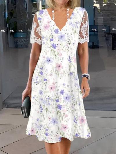 Youthful Floral Print Short Sleeve Mini Dress