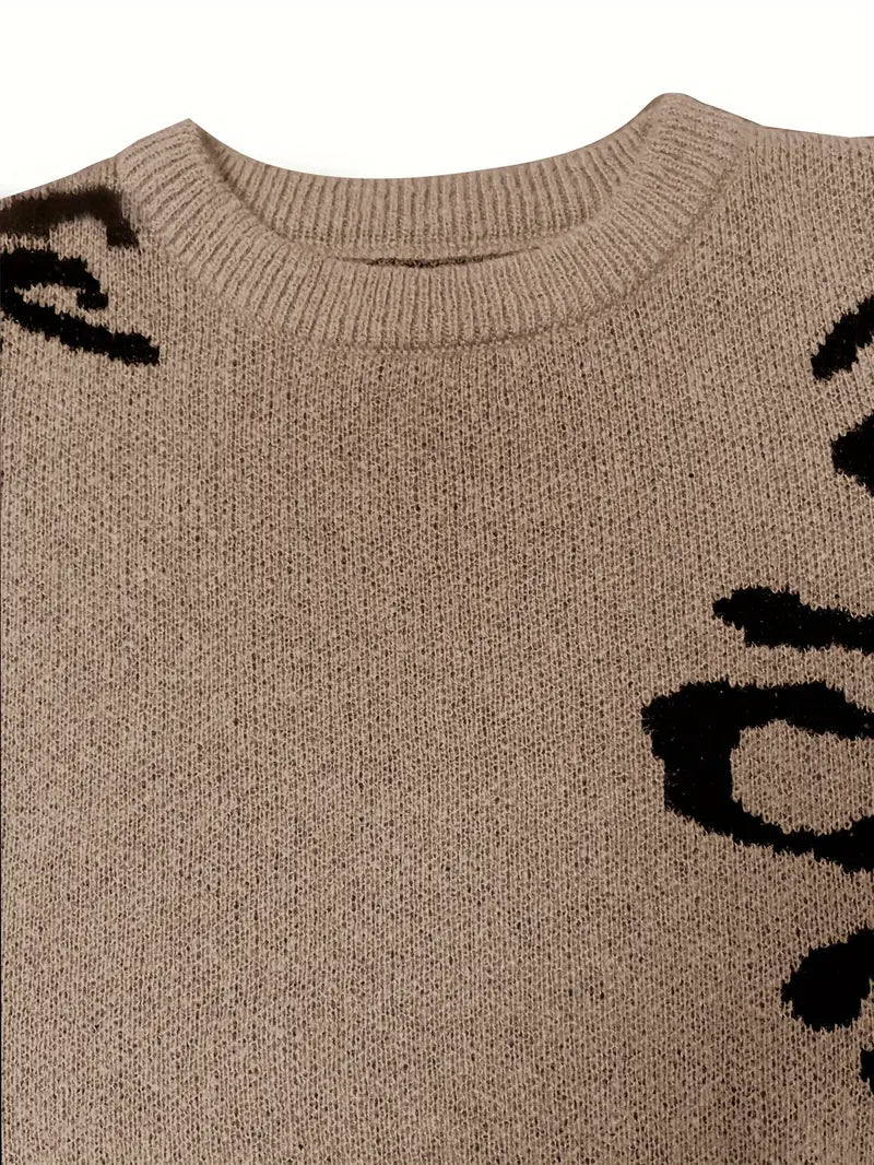 Women's Leopard Print Round Neck Sweater