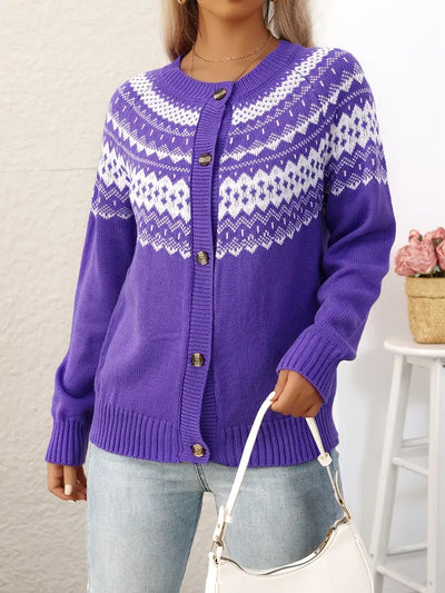 Elegant Geometric Pattern Knit Cardigan for Women