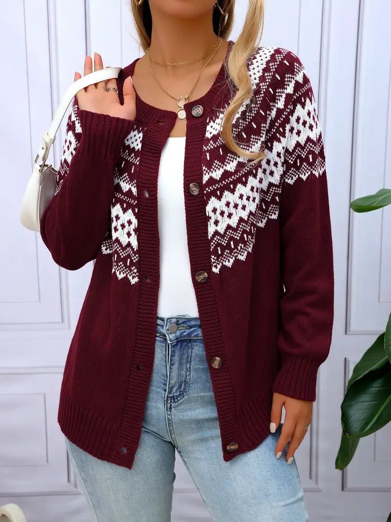 Elegant Geometric Pattern Knit Cardigan for Women