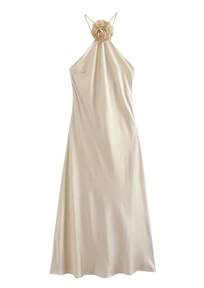 Faelith ™ |  Satin Halterneck Backless Maxi Dress