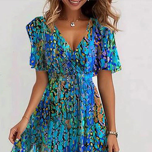 Special Blue Short Sleeve Midi Dress